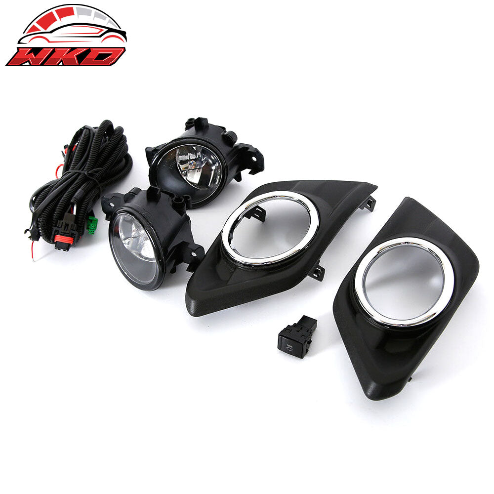 Fits 14-16 Nissan Rogue Chrome Clear Lens Fog Light Driving Lamp+Switch+Bezel