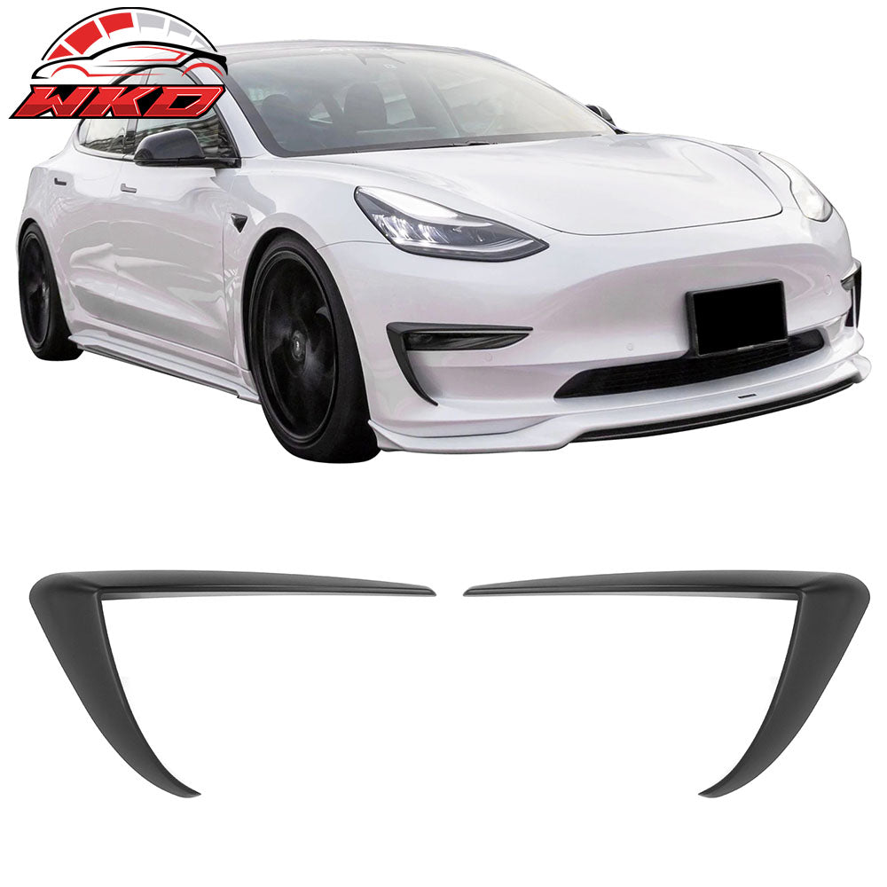 Fits 17-23 Tesla Model 3 Matte Black Fog Light Lamp Trim Eyebrows Cover ABS Pair