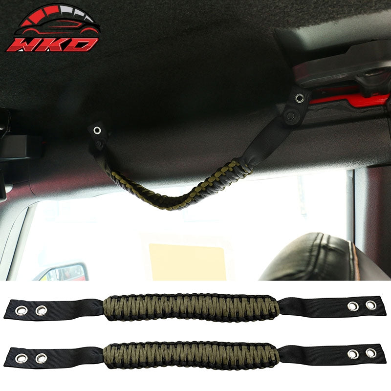 Fits 21-26 Ford Bronco 2/4Dr 2PC Green Nylon Roll Bar Grab Handles Paracord Grip