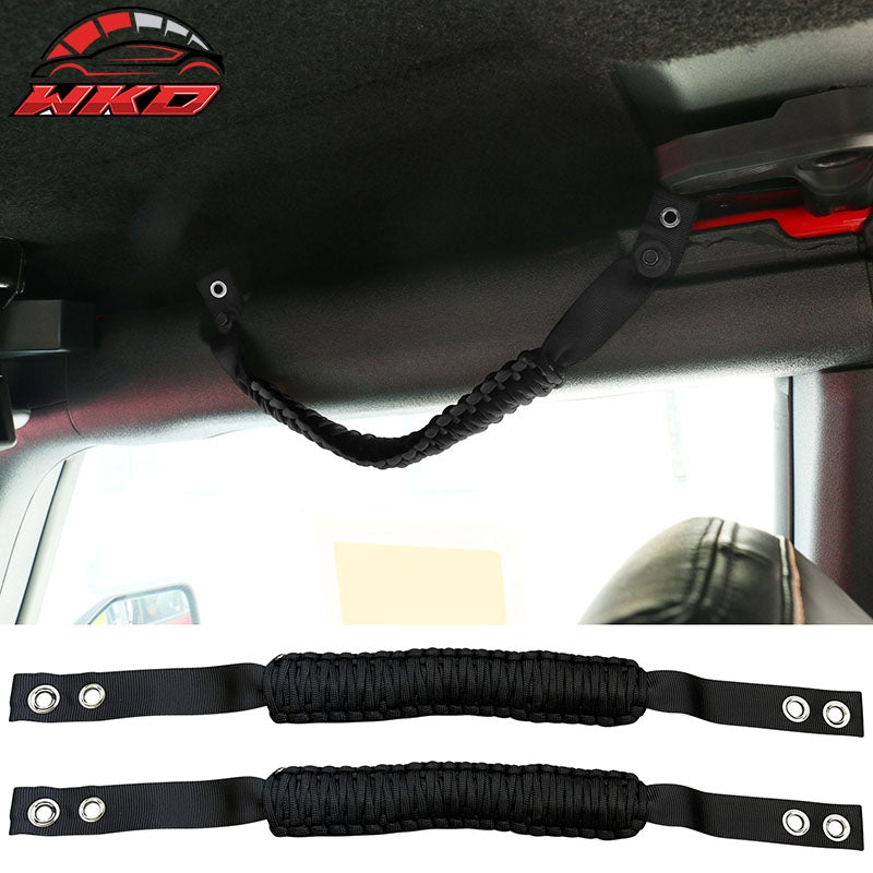 Fits 21-26 Ford Bronco 2PC Front Headrest Handle + 2PC Roll Bar Grab Black Nylon