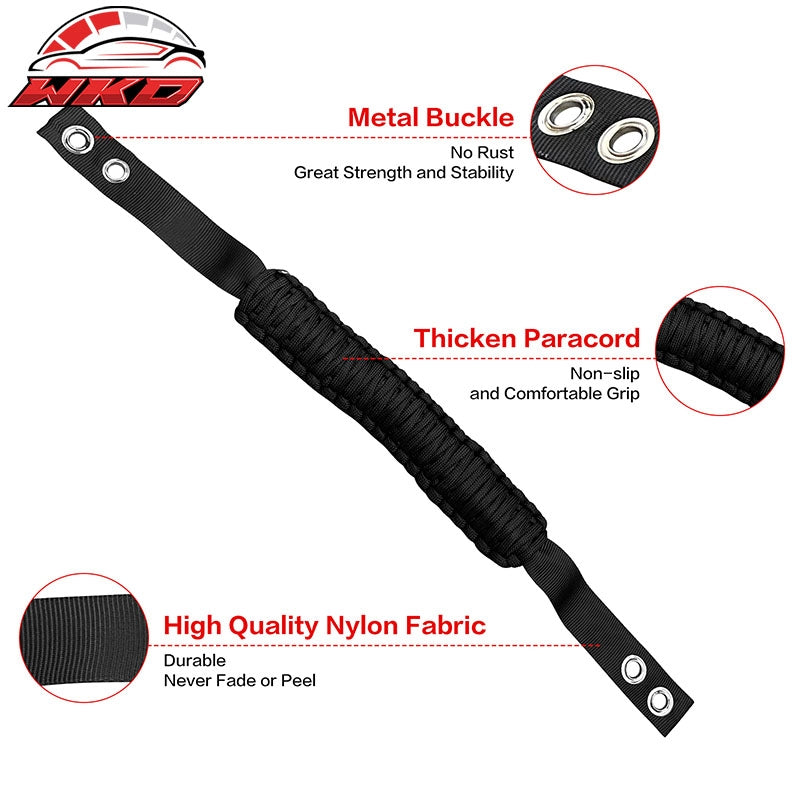 Fits 21-26 Ford Bronco 2PC Front Headrest Handle + 2PC Roll Bar Grab Black Nylon