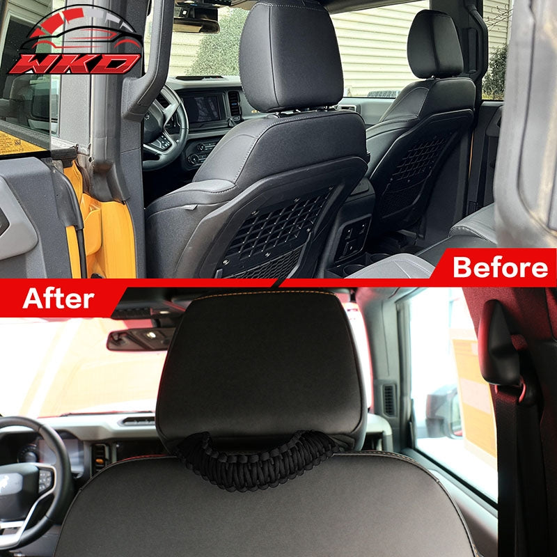 Fits 21-26 Ford Bronco 2PC Front Headrest Handle + 2PC Roll Bar Grab Black Nylon