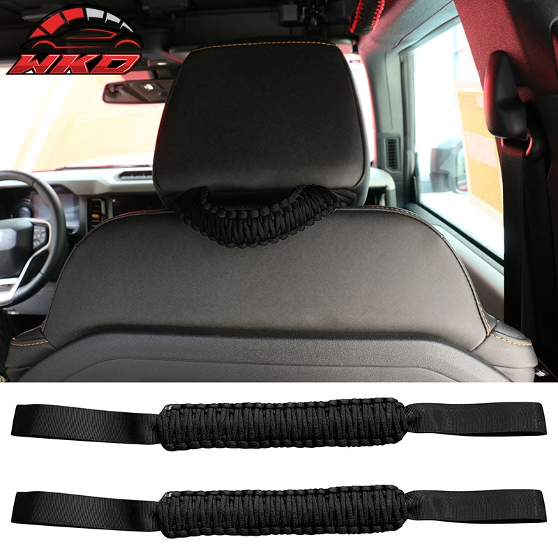 Fits 21-26 Ford Bronco Front Headrest Handles Roll Bar Grab Black Nylon 2PCS