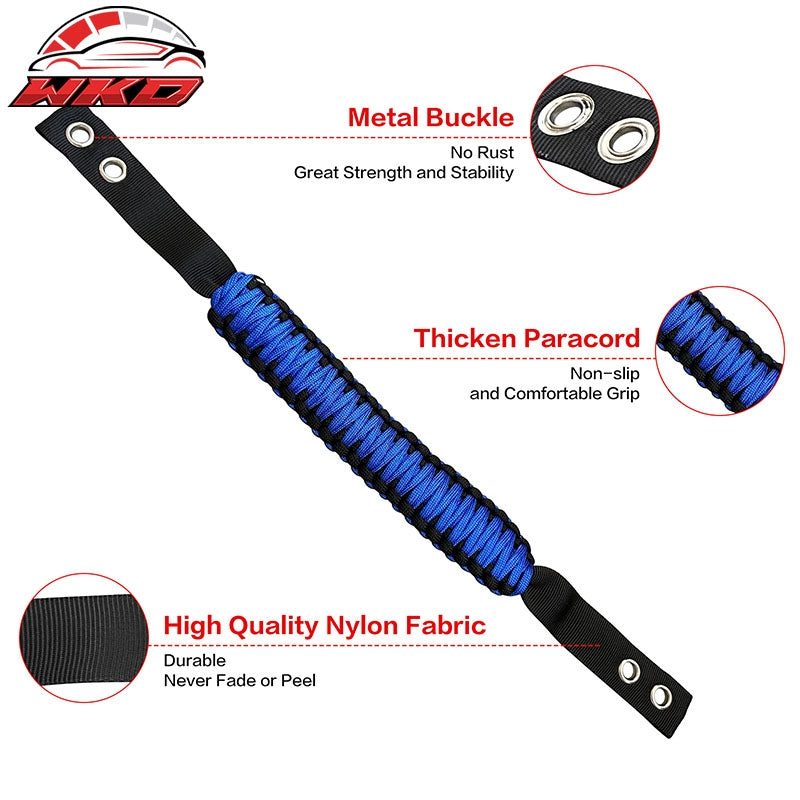 Fits 21-26 Ford Bronco 4PC Blue Nylon Roll Bar Grab Handles Paracord Grip Handle