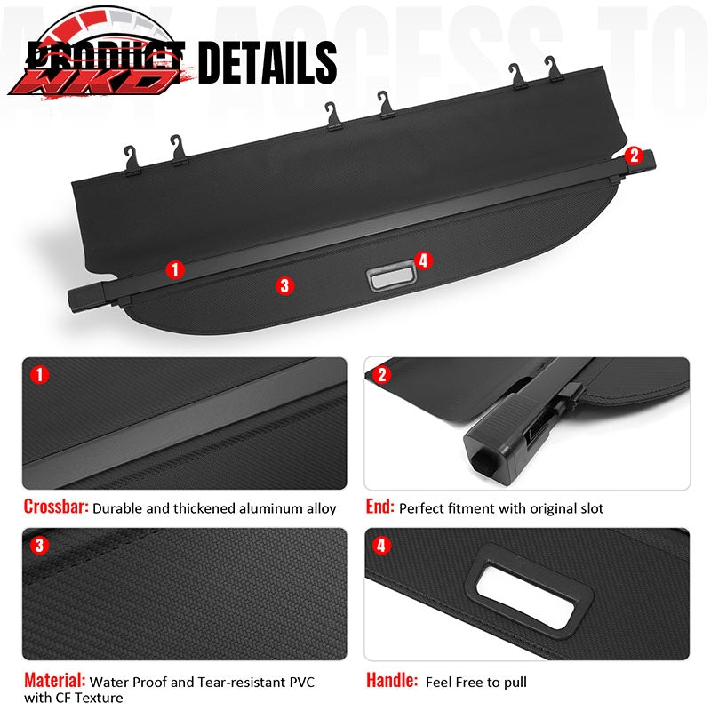 Fits 15-24 Ford Edge Carbon Fiber Texture Rear Cargo Cover + 3D TPE Floor Mats