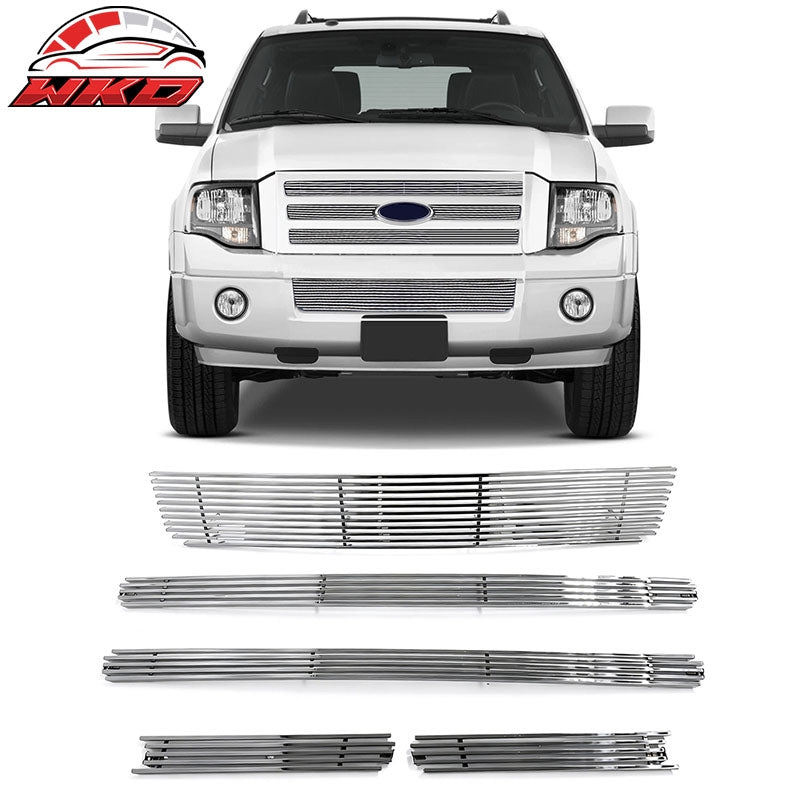 Fits 2007-2014 Ford Expedition Chrome Billet Style Front Upper Lower Grilles