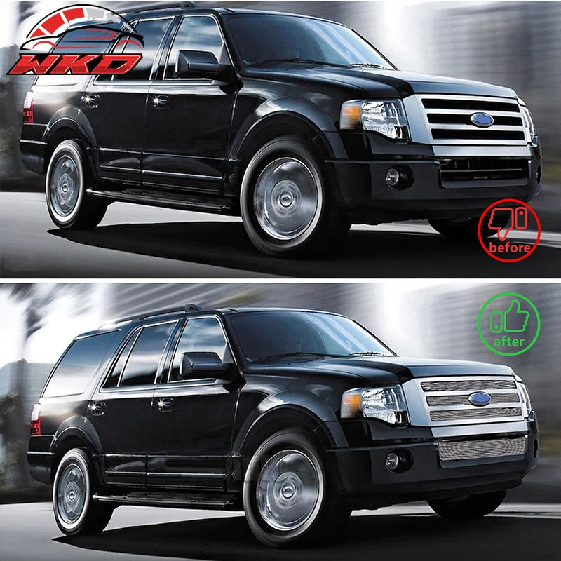 Fits 2007-2014 Ford Expedition Chrome Billet Style Front Upper Lower Grilles