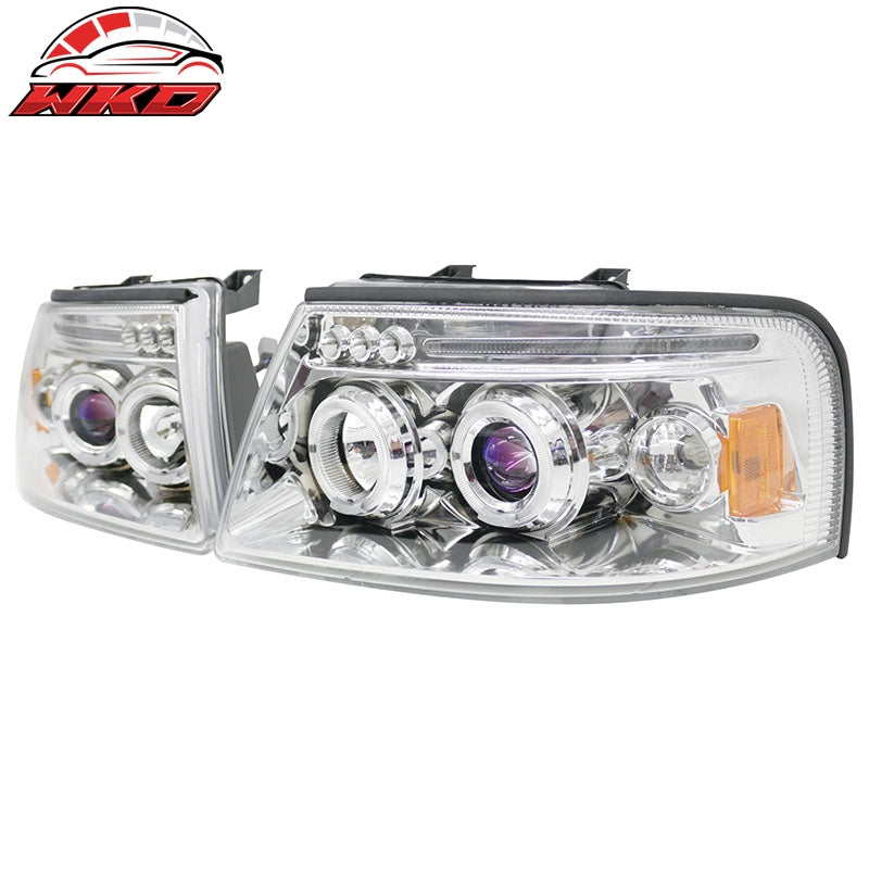 For 03-06 Ford Expedition Front Bumper Head Lights Chrome Housing Blue Projector