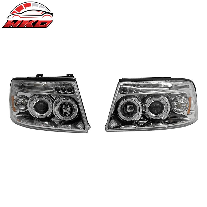 For 03-06 Ford Expedition Front Bumper Head Lights Chrome Housing Blue Projector