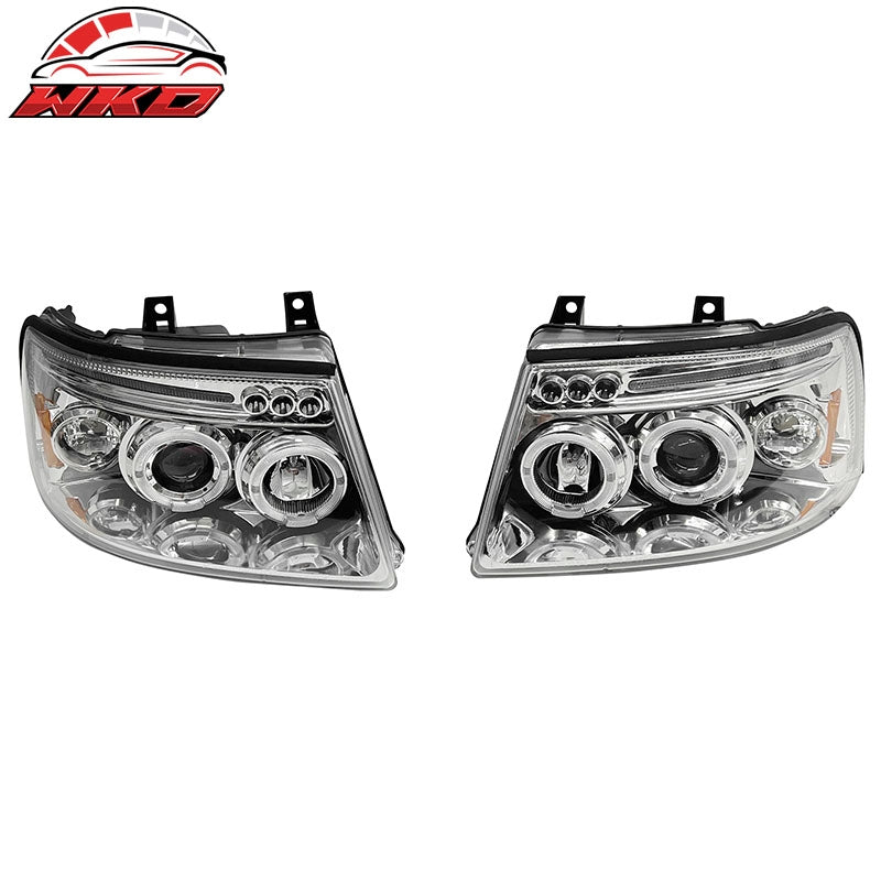 For 03-06 Ford Expedition Front Bumper Head Lights Chrome Housing Blue Projector