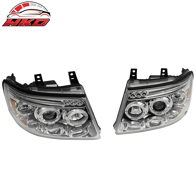 For 03-06 Ford Expedition Front Bumper Head Lights Chrome Housing Blue Projector