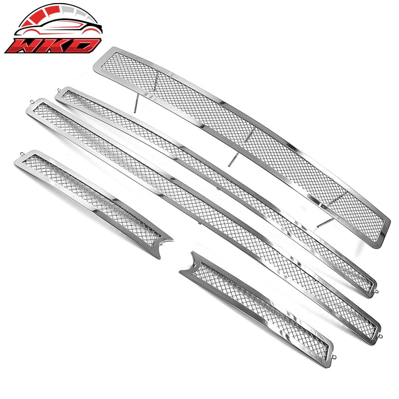 Fits 2007-2014 Ford Expedition Mesh Style Front Bumper Hood Grille Chrome 5PCS