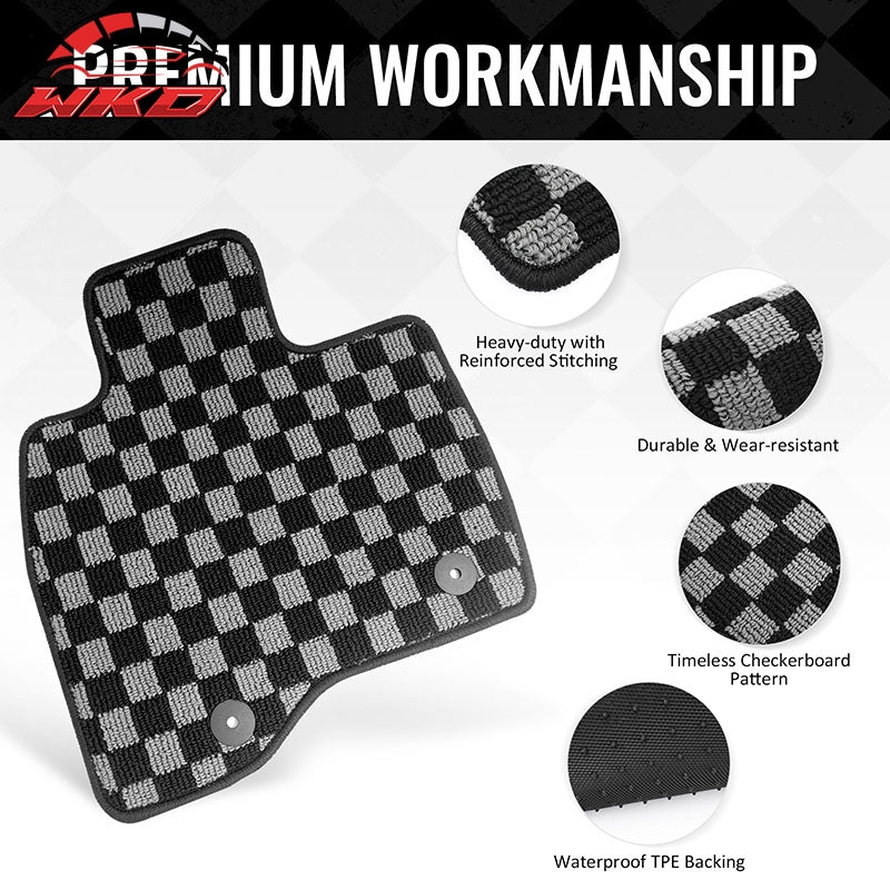Fits 15-19 Ford Explorer Floor Mats Non-Slip Carpets Checkered Black Gray Plaid
