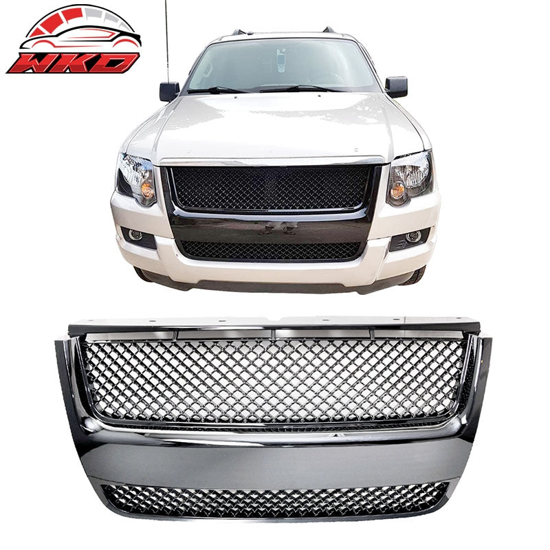 Fits 07-10 Ford Explorer Sport Trac Mesh Unpainted Hood Grille