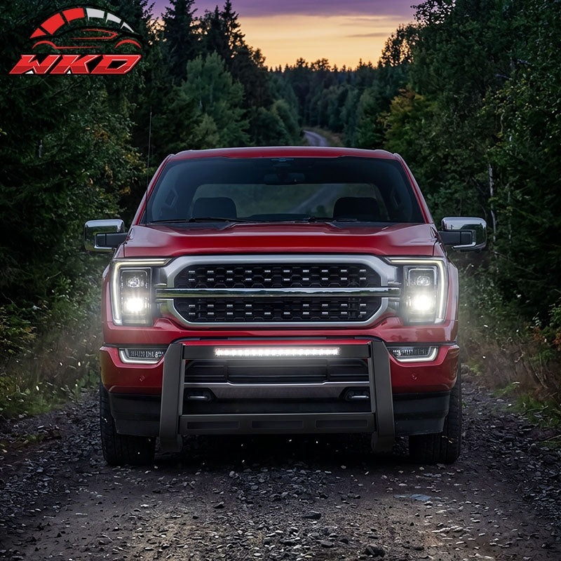 Wholesale 15-26 Ford F-150 Bull Bar Front Brush Push Bumper Grille Guard W/LED Light - Wikond Auto