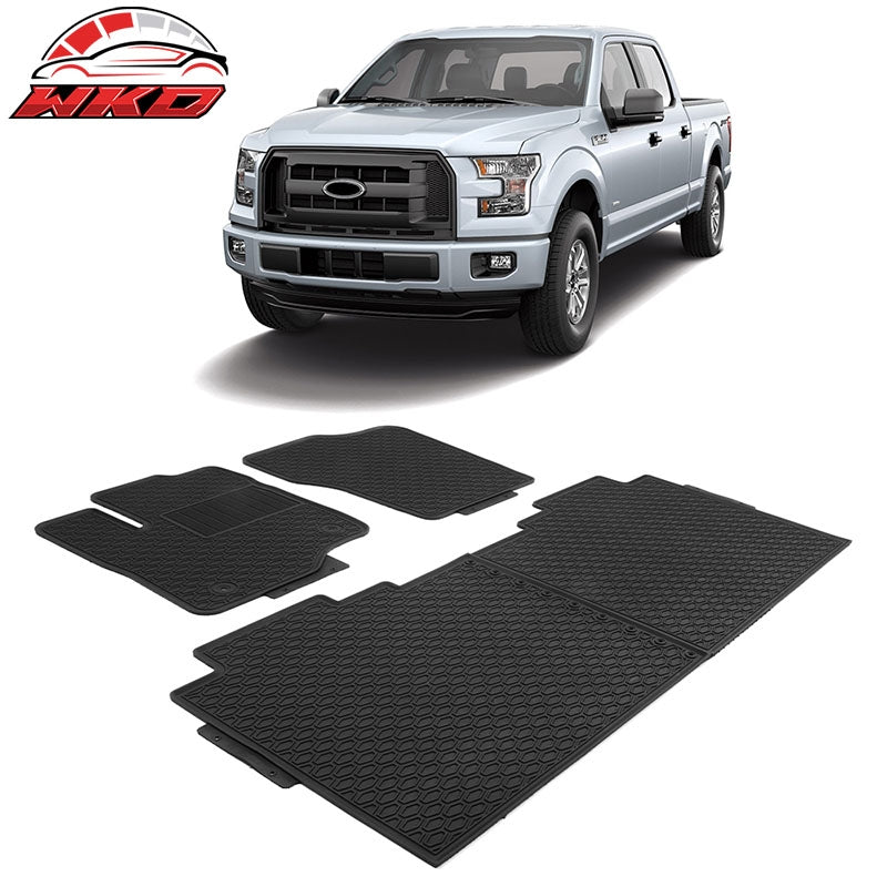For 15-24 Ford F-150 Crew Cab Heavy Duty Black Latex Floor Mats Front Second Row