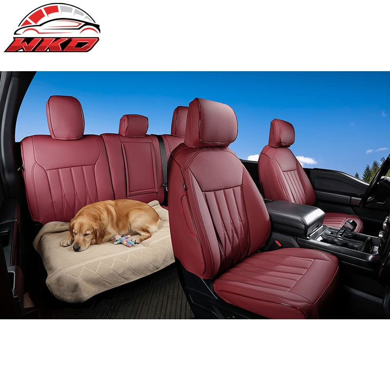 Fits 21-26 Ford F-150 22-26 F-250 F-350 F-450 Crew Cab Seat Covers Full Set Red