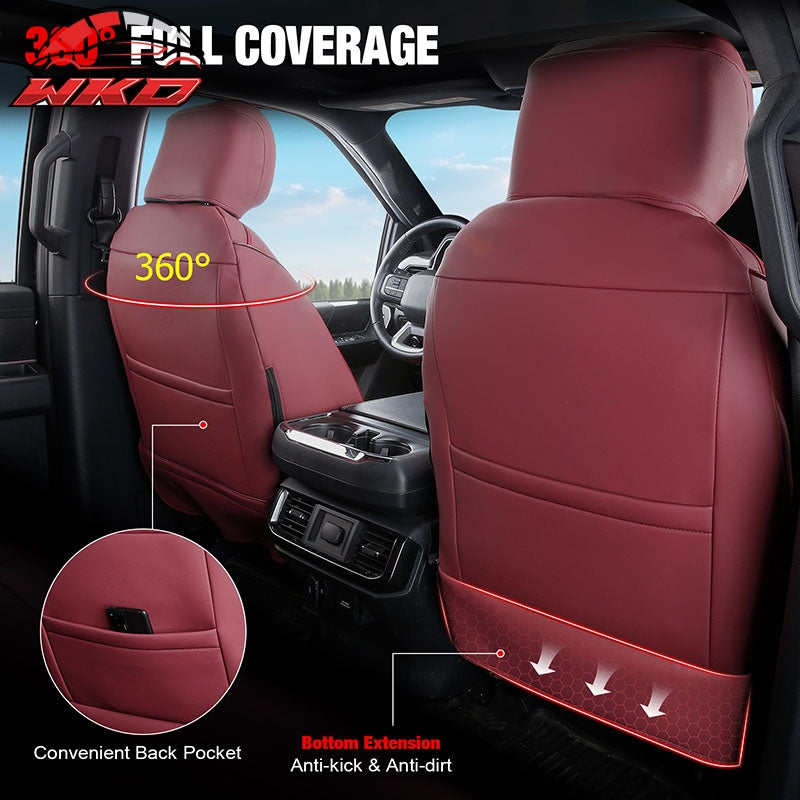 Fits 21-26 Ford F-150 22-26 F-250 F-350 F-450 Crew Cab Front Row Seat Covers Red