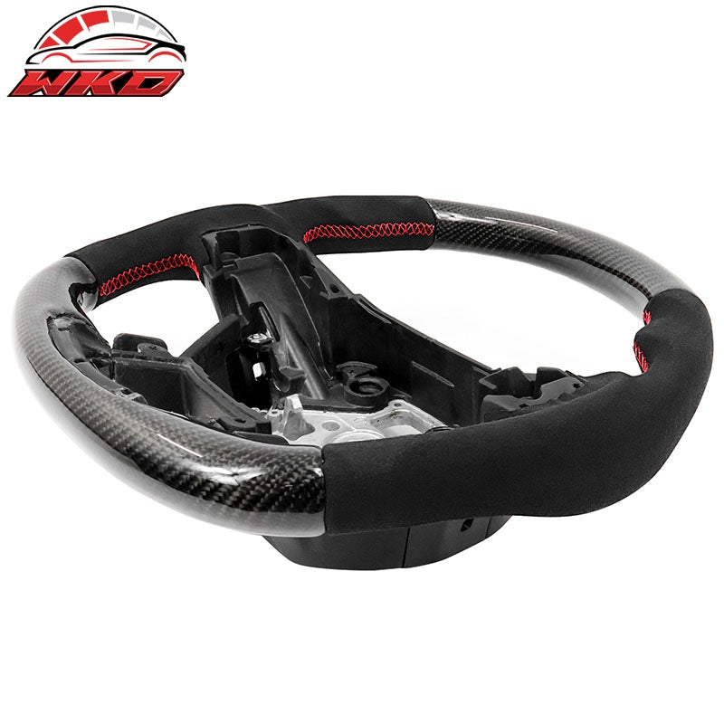 Fits 15-20 F150 17-22 F250 Carbon Fiber Steering Wheel Alcantara W/ Red Stitch