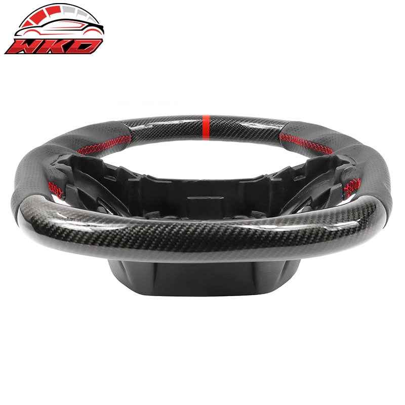 Fits 15-22 Ford F-150 F-250 Steering Wheel Carbon Fiber W/Red Stitch & Indicator