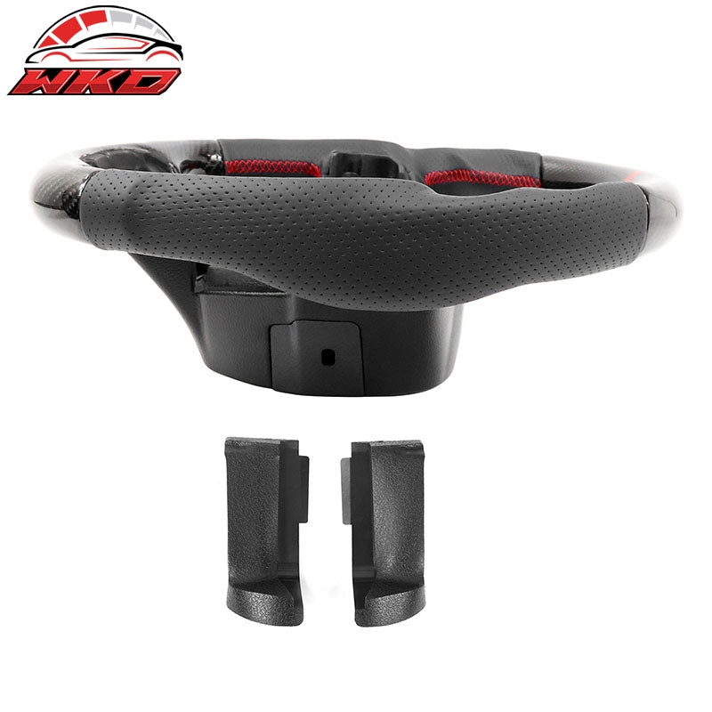 Fits 15-22 Ford F-150 F-250 Steering Wheel Carbon Fiber W/Red Stitch & Indicator