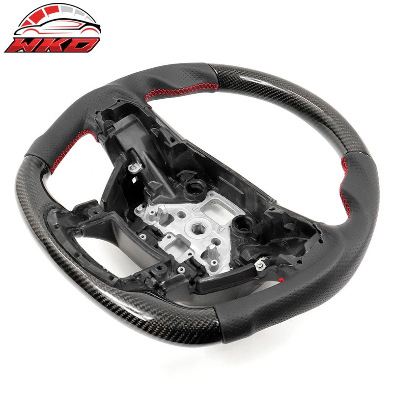 For 15-20 F150 17-22 F250 F350 Carbon Fiber Steering Wheel Leather W/ Red Stitch