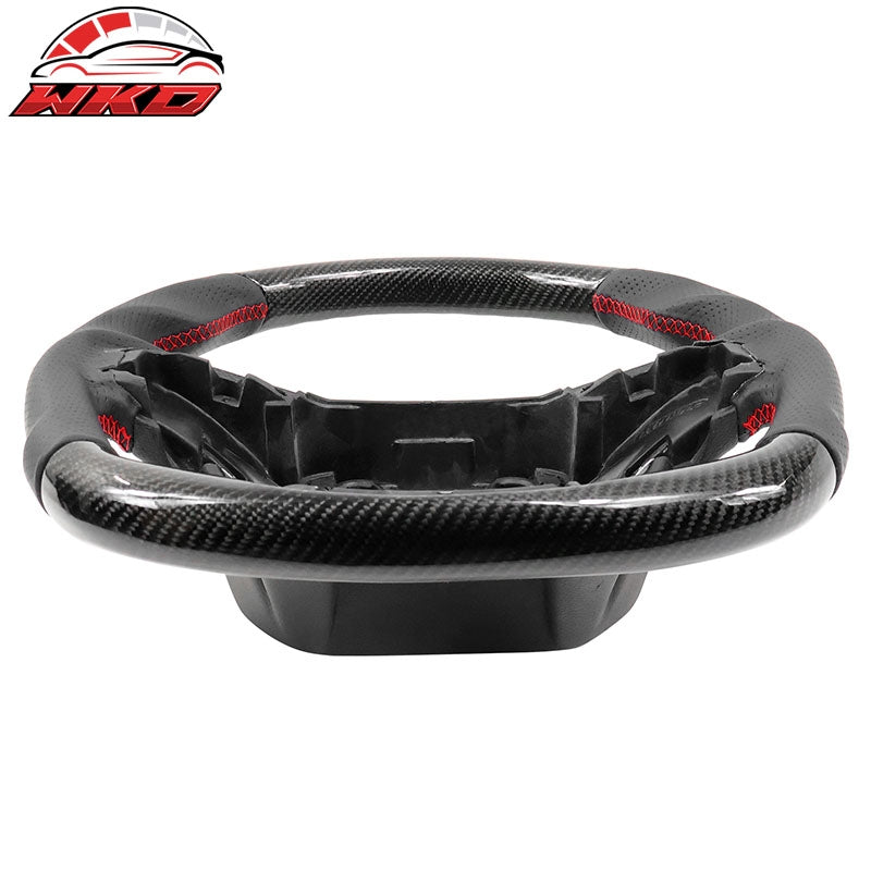 For 15-20 F150 17-22 F250 F350 Carbon Fiber Steering Wheel Leather W/ Red Stitch