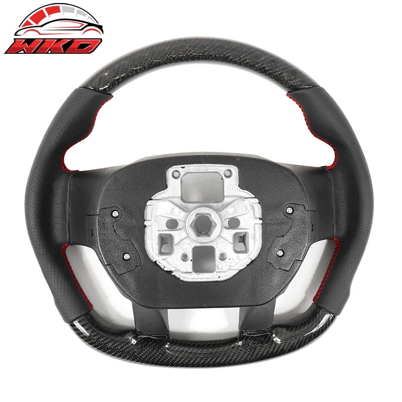 For 15-20 F150 17-22 F250 F350 Carbon Fiber Steering Wheel Leather W/ Red Stitch