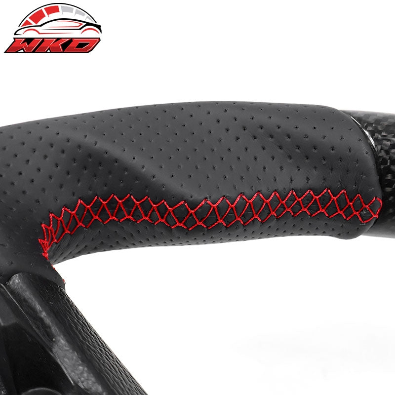 For 15-20 F150 17-22 F250 F350 Carbon Fiber Steering Wheel Leather W/ Red Stitch