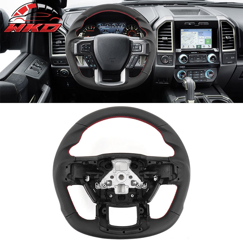 Fits 15-20 F150 17-22 F250 F350 F450 All Leather Steering Wheel W/ Red Stitching