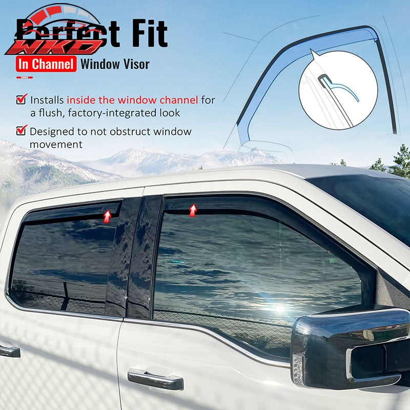 Fits 21-26 Ford F-150 & 23-26 F-250 Super Duty Crew Cab In-Channel Window Visors