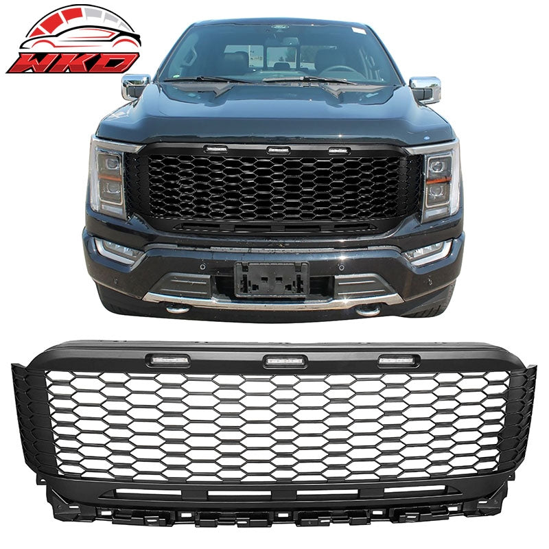 Wholesale 21-23 Ford F-150 Front Bumper Hood Grille ABS R Style - Matte Black W/LED