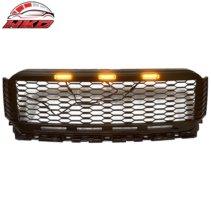 Fits 21-23 Ford F-150 Front Bumper Hood Grille ABS R Style - Matte Black W/LED
