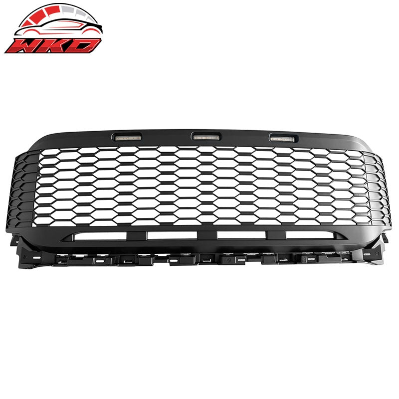 Fits 21-23 Ford F-150 Front Bumper Hood Grille ABS R Style - Matte Black W/LED