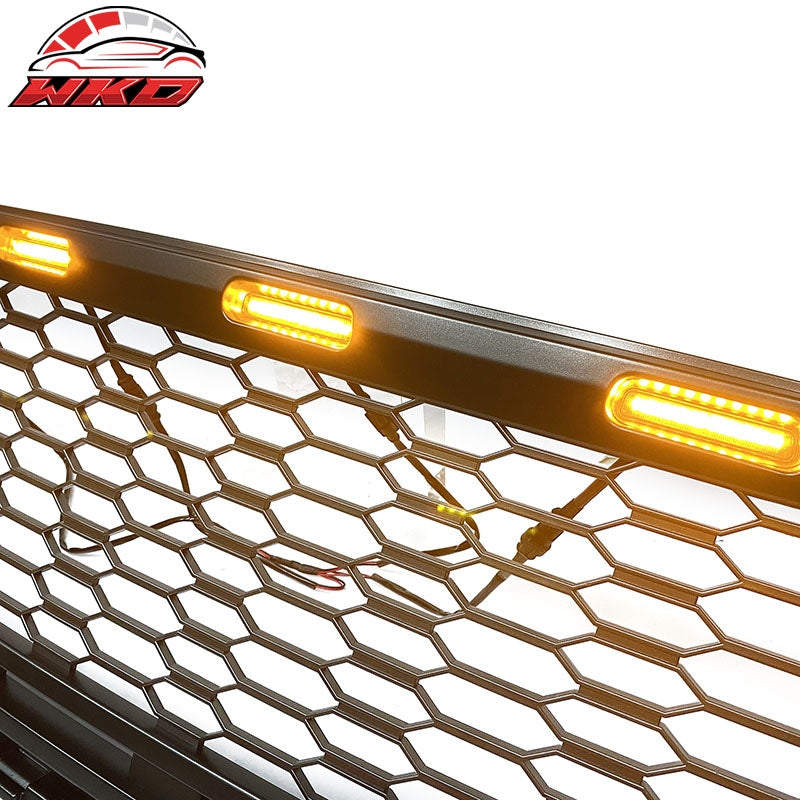Fits 21-23 Ford F-150 Front Bumper Hood Grille ABS R Style - Matte Black W/LED