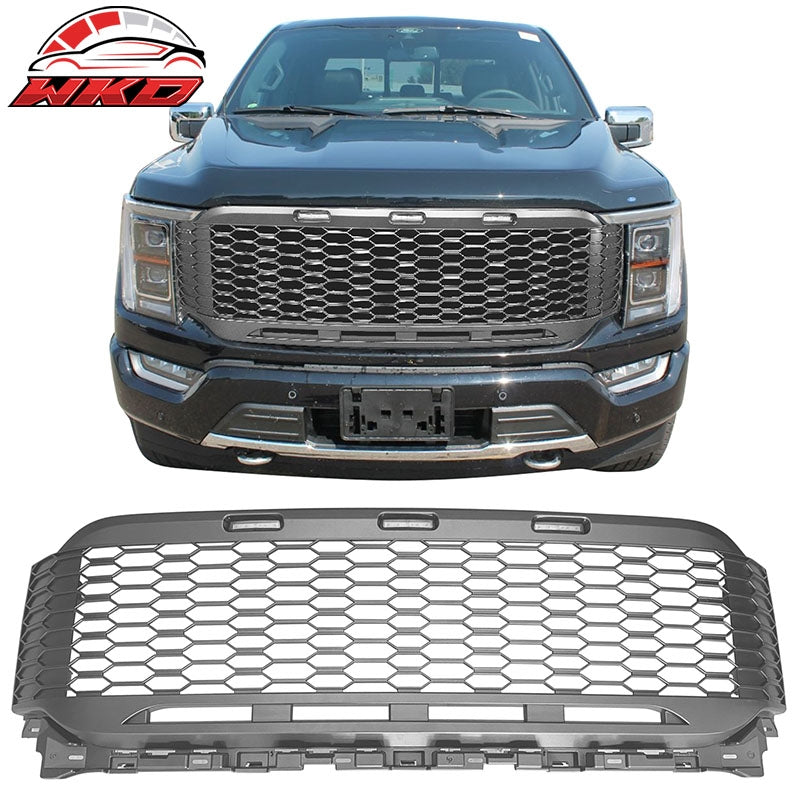 Wholesale 2021-2023 Ford F-150 Gray Front Mesh Hood Grill Grille ABS R Style W/LED