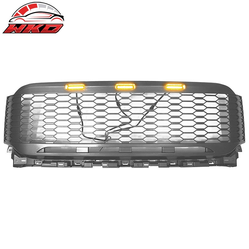 Fits 2021-2023 Ford F-150 Gray Front Mesh Hood Grill Grille ABS R Style W/LED