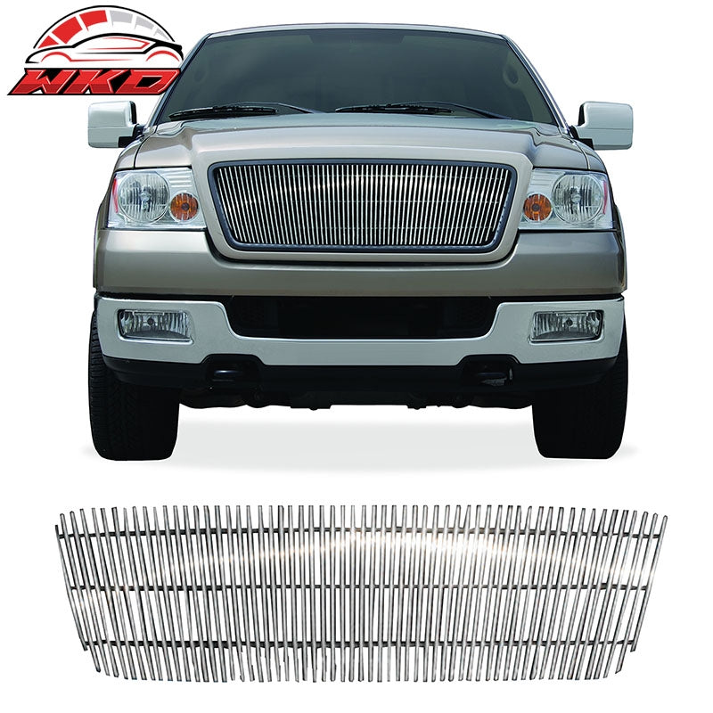Fits 04-08 Ford F-150 Vertical Cutout Style Front Grille Insert Polished Silver