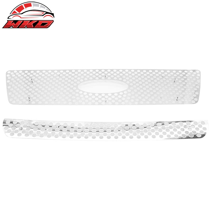 Wholesale 04-05 Ford F150 Chrome Front Bumper Upper Lower Grille 2PC- Oval Mesh Style - Wikond Auto