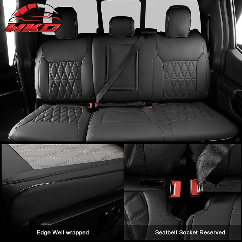Fits 15-20 Ford F150 17-22 F250 F350 F450 Crew Cab Seat Covers Full Set Black