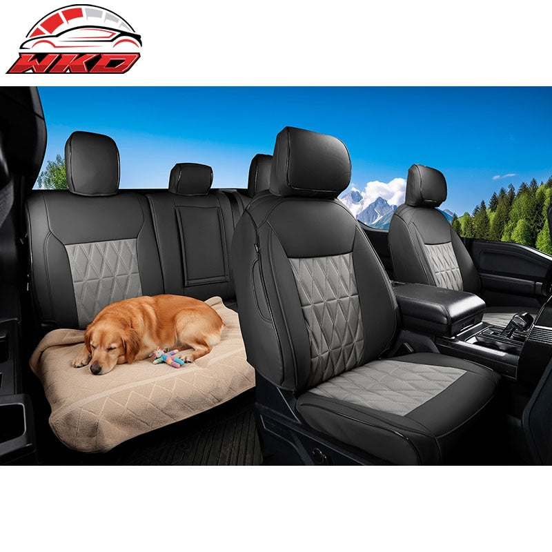 For 15-20 Ford F150 17-22 F250 F350 F450 Crew Cab Seat Cover Full Set Black&Gray