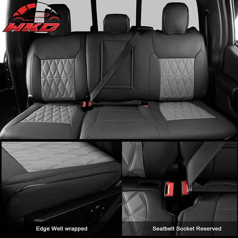 For 15-20 Ford F150 17-22 F250 F350 F450 Crew Cab Seat Cover Full Set Black&Gray