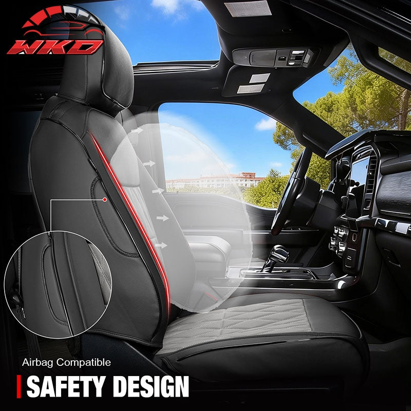 For 15-20 Ford F150 17-22 F250 F350 F450 Crew Cab Seat Cover Full Set Black&Gray
