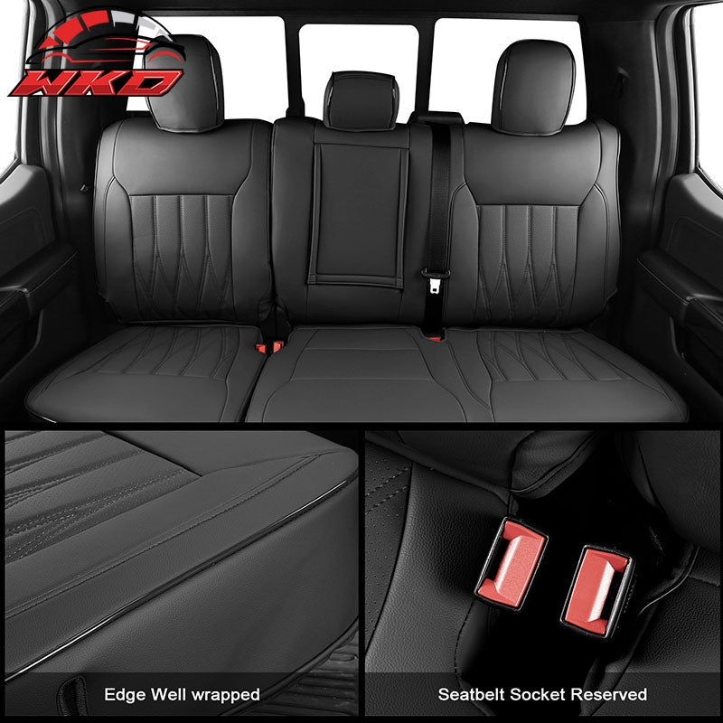 Fits 21-26 Ford F150 22-26 F250 F350 F450 Crew Cab Seat Covers Full Set Black