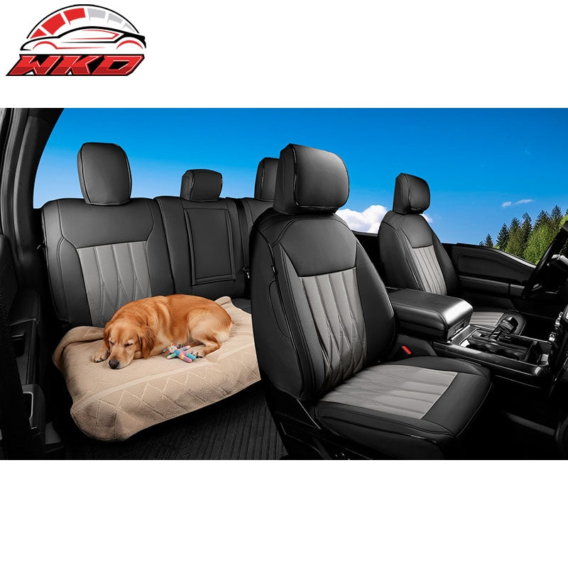 For 21-26 Ford F150 22-26 F250 F350 F450 Crew Cab Seat Cover Full Set Black&Gray