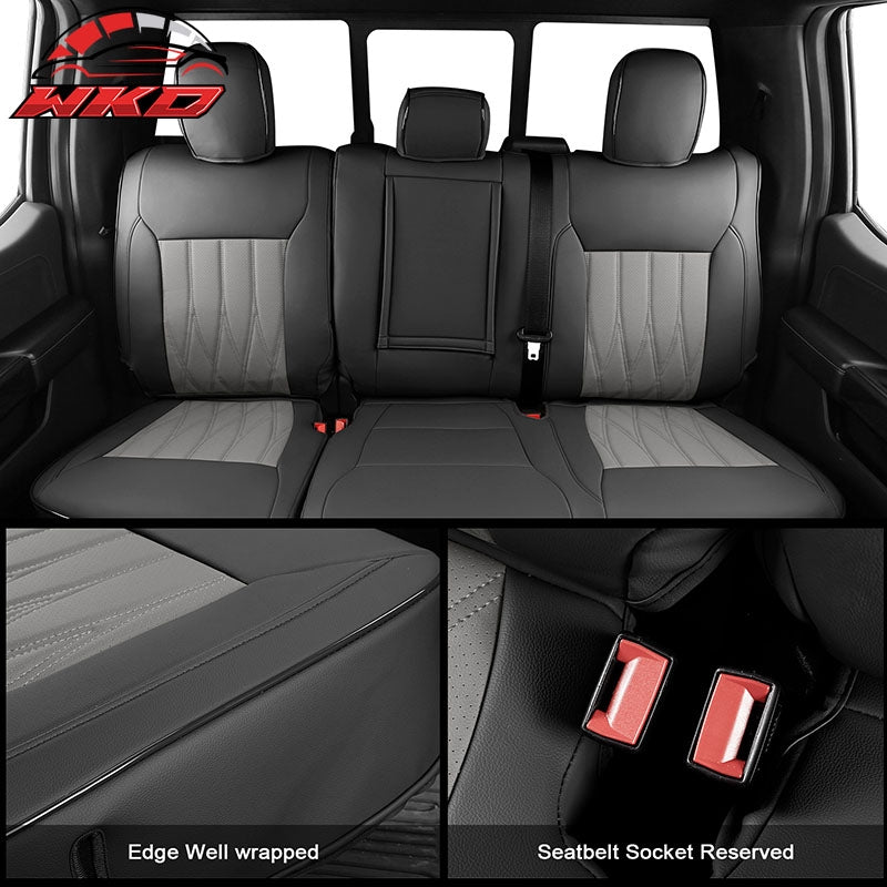 For 21-26 Ford F150 22-26 F250 F350 F450 Crew Cab Seat Cover Full Set Black&Gray