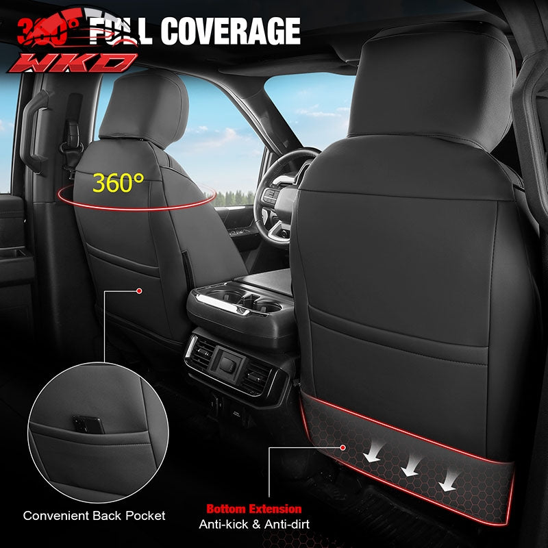 For 21-26 Ford F150 22-26 F250 F350 F450 Crew Cab Seat Cover Full Set Black&Gray