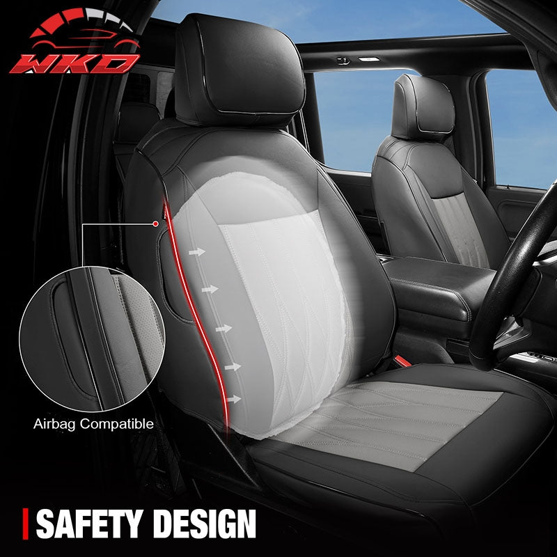 For 21-26 Ford F150 22-26 F250 F350 F450 Crew Cab Seat Cover Full Set Black&Gray