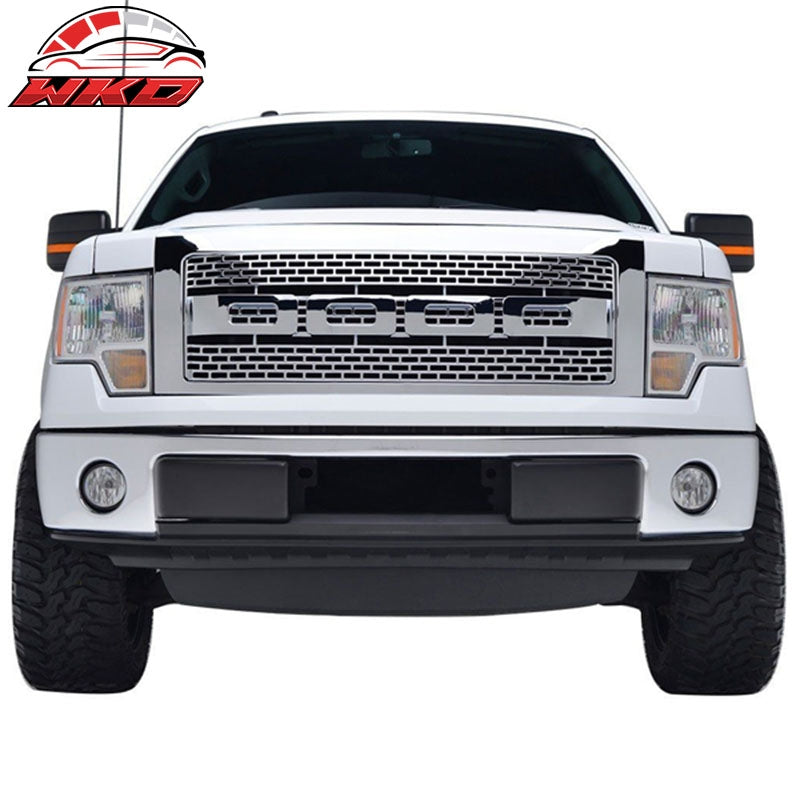 Fits 09-14 F150 R Style Front Bumper Grille Hood Mesh With Shell - Chrome