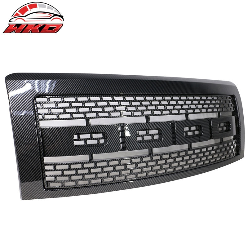 Fit 09-14 Ford F150 R Style Front Upper Grille Mesh Grill Carbon Fiber Print